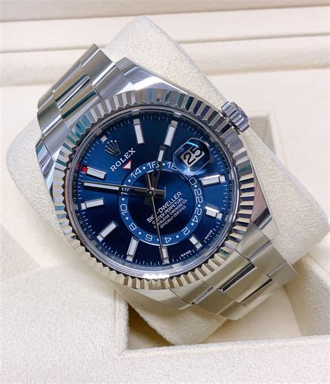 stainless steel rolex sky dweller blue|rolex sky dweller cost.